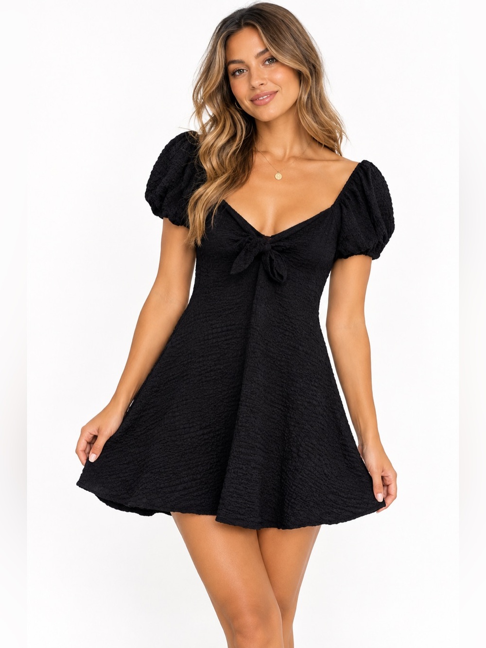 NWT Jessica Simpson Black Baby Doll Tie Front Mini Dress Size Medium